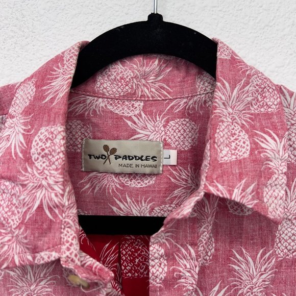 Two paddles‎ short sleeve pineapple mens button down red aloha print shirt Size: - Picture 5 of 7